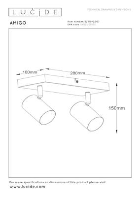 Lucide AMIGO - Plafondspot - 2xGU10 - Wit Lucide AMIGO - Plafondspot - 2xGU10 - Wit