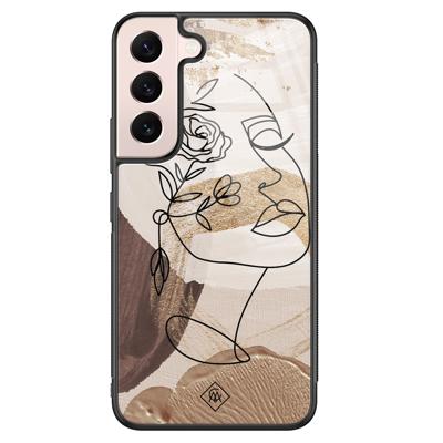 Samsung Galaxy S22 glazen hardcase - Abstract gezicht bruin