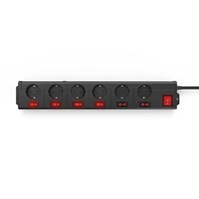 Hama Stekkerdoos, 6-voudig, overspanningsbev., 90 , ind. schakelbaar,1,4m Kabel Zwart