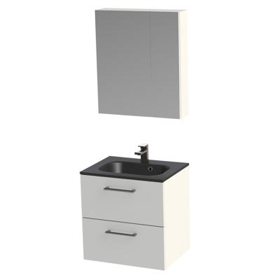 Tiger Studio badkamermeubel met spiegelkast en zwarte wastafel 60cm wit
