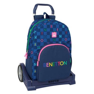 Schoolrugzak met Wielen Benetton Damero Marineblauw 30 x 46 x 14 cm
