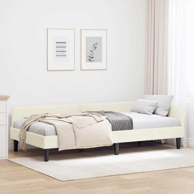 Hoekbedframe Crème 90 x 200 cm Velvet en Engineered hout