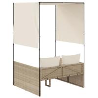 Ligbed tweepersoons met dak en gordijn poly rattan beige - thumbnail