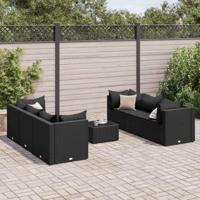 7-delige Loungeset met kussens poly rattan zwart - thumbnail