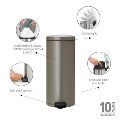 Brabantia pedaalemmer Newlcon 30 liter Platinum Brabantia pedaalemmer Newlcon 30 liter Platinum