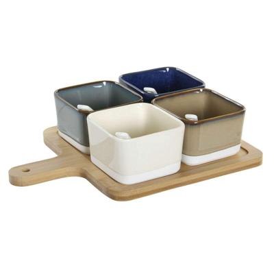 Set voor voorgerechtjes DKD Home Decor 27 x 20 x 1,3 cm Porselein Beige Blauw Bruin Groen Modern