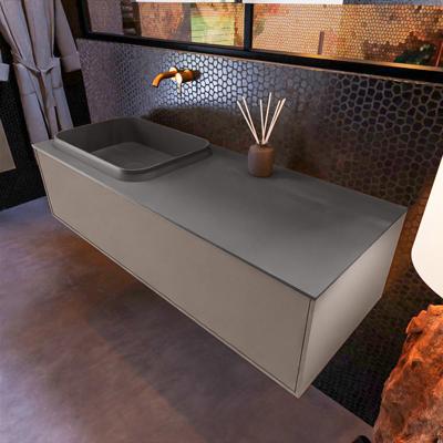 Badkamermeubelset Mondiaz Erin 120 cm met 1 Lade met RIDGE Wastafel Links Dark grey Zonder Kraangaten Greeploos Mat Smoke Badkamermeubelset Mondiaz Erin 120 cm met 1 Lade met RIDGE Wastafel Links Dark grey Zonder Kraangaten Greeploos Mat Smoke