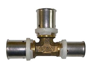 Kirchhoff Messing verloopstuk T-stuk, blank, 20 mm x 20 mm x 16 mm, persfitting voor meerlagenbuis - 988719255