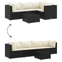 5-delige Loungeset met kussens poly rattan zwart - thumbnail