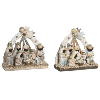 Kerststal set DKD Home Decor Blauw Wit Bruin Hars 23,5 x 8 x 20,5 cm (2 Stuks)