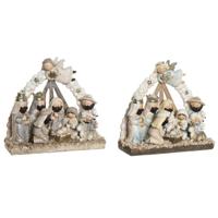 Kerststal set DKD Home Decor Blauw Wit Bruin Hars 23,5 x 8 x 20,5 cm (2 Stuks) - thumbnail