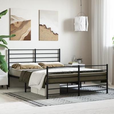Bedframe met hoofd- en voeteneinde metaal zwart 150x200 cm - thumbnail