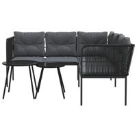 Loungeset met kussens staal en textileen zwart - thumbnail