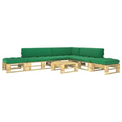 vidaXL 6-delige Loungeset pallet met kussens groen geïmpregneerd hout