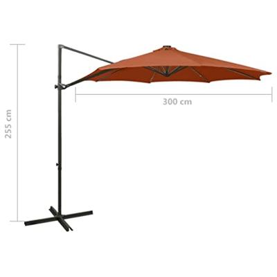 VidaXL Zweefparasol met paal en led-verlichting 300 cm terracottakleur