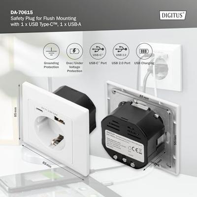 Digitus DA-70615 Stopcontact (onderbouw) Met USB Wit