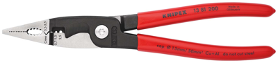 Knipex Elektro installatietang | Kunststof bekleed | Zwart geatramenteerd | Lengte 200 mm | Zelfbedieningskaart/blister - 13 81 200 SB