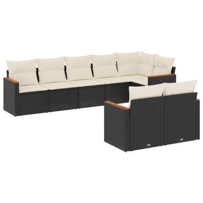 9-delige Loungeset met kussens poly rattan zwart