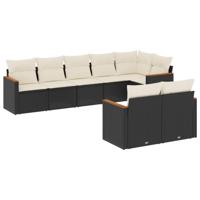 9-delige Loungeset met kussens poly rattan zwart - thumbnail