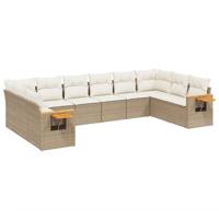 10-delige Loungeset met kussens poly rattan beige - thumbnail