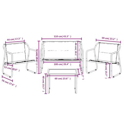 4-delige Loungeset met kussens staal antracietkleurig - thumbnail
