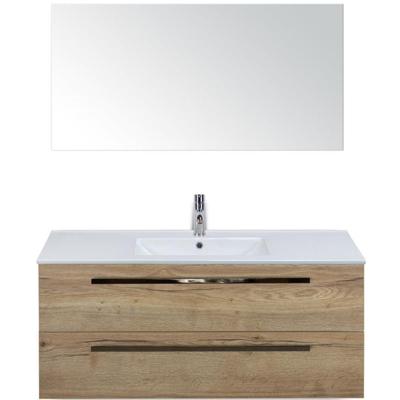 Seville Badmeubelset 120 cm - 2 Laden Natuur Eiken - Wastafel Enjoy Enkel met Spiegel