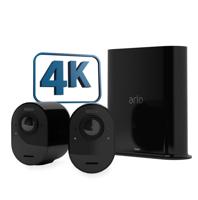 Arlo Ultra 2 draadloze WiFi-beveiligingscamera voor buiten, 4K UHD, 180˚ kleurennachtzicht, sirene, bewegingsdetectie, 2-weg-audio, Smart Hub inbegrepen, incl. proefp. Arlo Secure, 2 cam-kit, zwart - thumbnail