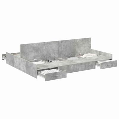 Opbergbedframe met lade Betongrijs 140 x 200 cm Bewerkt hout