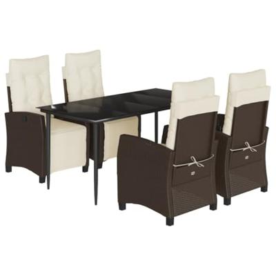 5-delige Tuinset met kussens poly rattan bruin