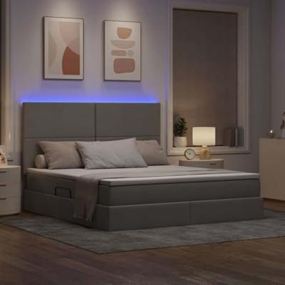 Opbergbed met LED met matras Taupe 160 x 200 cm Polyester