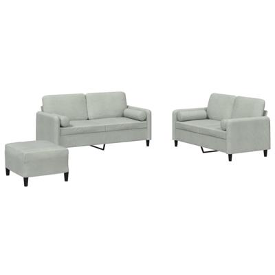 3-delige Loungeset met kussens fluweel lichtgrijs
