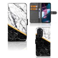 Motorola Edge 30 Pro | Bookcase | Marmer Wit Zwart - Origineel Cadeau Man - thumbnail