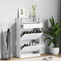VidaXL Schoenenkast met lade en glazen schap wit hout - thumbnail