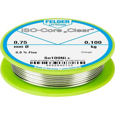 Felder ISO-Core Clear Sn100Ni+ Soldeertin Spoel Sn99,25Cu0,7Ni0,05 0.100 kg 0.75 mm Felder ISO-Core Clear Sn100Ni+ Soldeertin Spoel Sn99,25Cu0,7Ni0,05 0.100 kg 0.75 mm