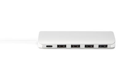 Digitus DA-70242-1 USB 3.2 Gen 1-hub 4 + 1 poorten Met snellaadpoort, Met USB-C stekker, Met aluminium behuizing Zilver