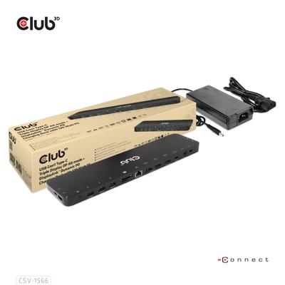 Club3D USB Gen1 Type-C Triple Display DP Alt Mode + Displaylink™ Dynamic PD oplaaddock met 120 watt voeding