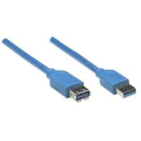 Manhattan USB-kabel USB 3.2 Gen1 (USB 3.0 / USB 3.1 Gen1) USB-A stekker, USB-A bus 2.00 m Blauw Vergulde steekcontacten, UL gecertificeerd 322379-CG - thumbnail