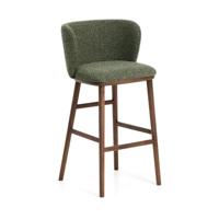 Kave Home Ciselia barkruk H75 dik chenille Groen poot donker hout - thumbnail