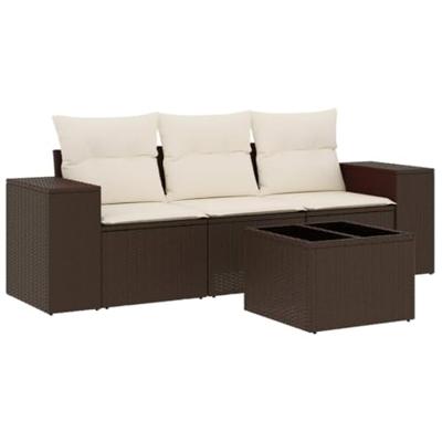 4-delige Loungeset met kussens poly rattan bruin 4-delige Loungeset met kussens poly rattan bruin