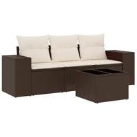 4-delige Loungeset met kussens poly rattan bruin - thumbnail