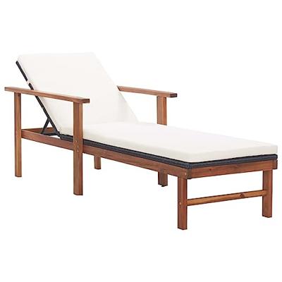 VidaXL Ligbed met kussen poly rattan en massief acaciahout zwart VidaXL Ligbed met kussen poly rattan en massief acaciahout zwart