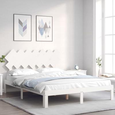Bedframe zonder matras massief grenenhout wit 140x190 cm