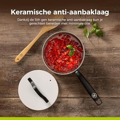 BE Living Steelpan met deksel ø 18 cm - keramische anti-aanbaklaag - PFAS-vrij - geschikt voor alle warmtebronnen - wit - thumbnail