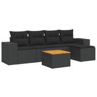 6-delige Loungeset met kussens poly rattan zwart - thumbnail