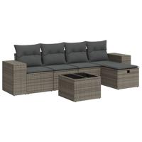 5-delige Loungeset met kussens poly rattan grijs - thumbnail