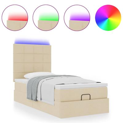 Ottoman bed met matras en LED's 120x200cm stof crèmekleurig