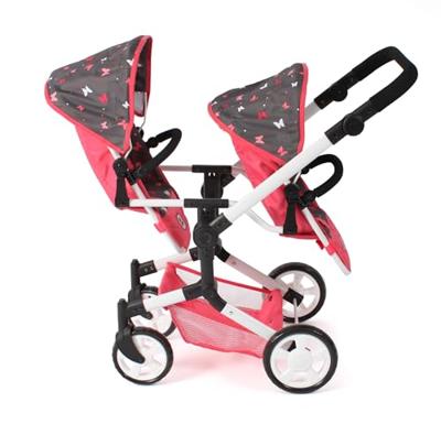 Tweeling Poppenwagen Linus Duo - Vlinders Koraal