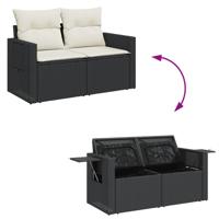 7-delige Loungeset met kussens poly rattan zwart - thumbnail