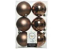 6 onbreekbare kerstballen walnoot 8 cm - thumbnail