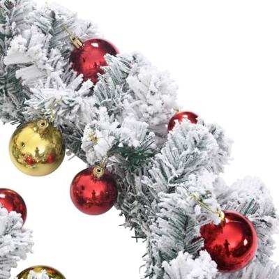 Kerstslinger met kerstballen en LED-verlichting 20 m PVC groen - thumbnail